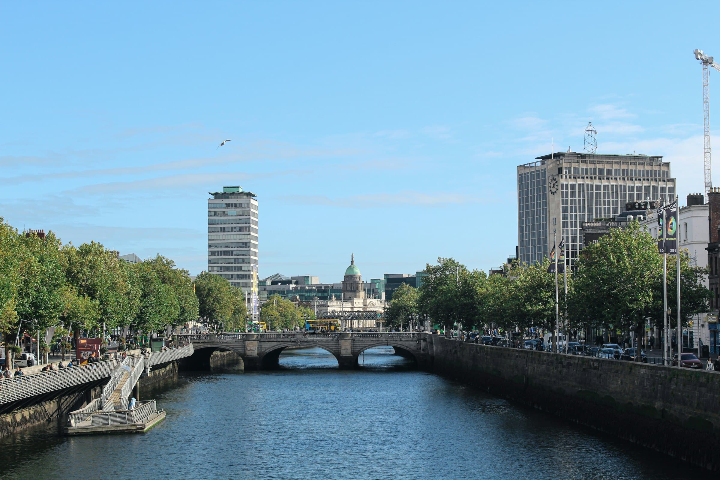 Der Fluss Liffey in Dublin mit Brücke und historischen Gebäuden